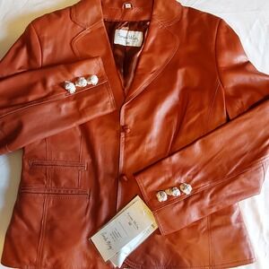 Pamela McCoy Women's Medium Brick Red Button Soft Leather Jacket NWT